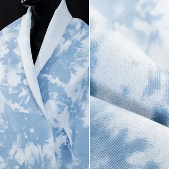 Ткань с принтом из смешанного полиэстера и хлопка, джинсовая ткань с галстуком, Фартук в китайском стиле, плотная одежда, дизайн, ткань 