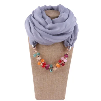 Модные однотонные шарфы из вискозы и подвески-ожерелья Для женщин, Ювелирная цепочка, Бусины ярких цветов, Ожерелье, Подвеска, Женский Шарп