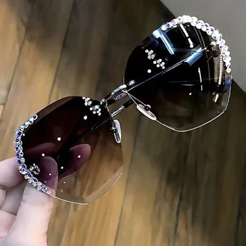 Горячие Женские очки Со стразами, Модные Ретро-очки с бриллиантами, Квадратные солнцезащитные очки без оправы