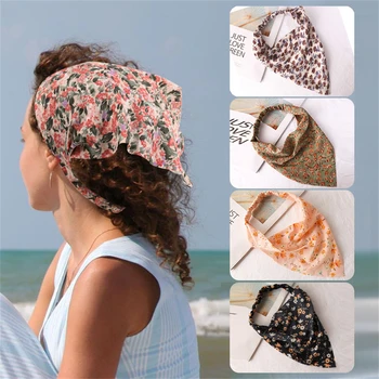 Летняя женская Треугольная повязка на голову в этническом стиле с цветочной кисточкой, Бандана, Шарф, повязка на голову, ленты Для волос, Аксессуары для волос Для девочек