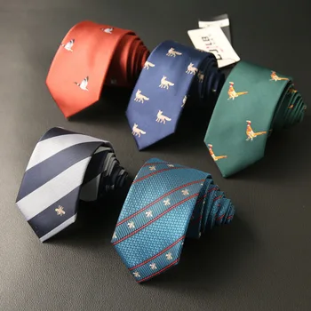 Новая мода Tide, Британский стиль, 7 см, с вышивкой в виде животных, жаккардовый галстук из полиэстера для Мужчин, Свадебный деловой повседневный галстук
