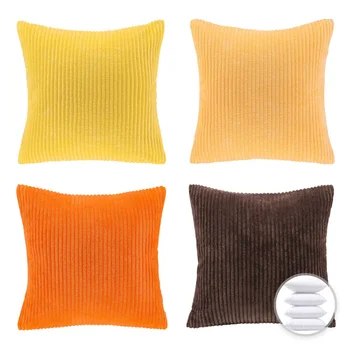 Комплект декоративных подушек Choice, Чехлы серии Velvet из желтого градиентного вельвета в полоску со вставками, 18 