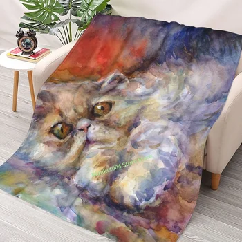 Акварельная картина с персидским котом Светланы Новиковой, плед из шерпы, одеяло с 3D принтом, декоративное одеяло для спальни, диван