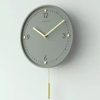 Скандинавские Цементные настенные часы с металлическим маятником, Промышленный ветер, Спальня, Бесшумные часы с иглой, Гостиная, Круглые часы 11 дюймов