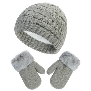 Комплект шапочек и перчаток для мальчиков и девочек 0-6 лет, осень-зима, Мягкие Теплые флисовые шапочки с напуском для Детей, Снежные шапочки