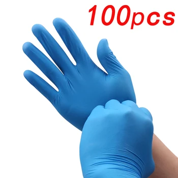 100ШТ Синих нитриловых перчаток, Водонепроницаемых пищевых Черных Перчаток для домашней кухни, лабораторных перчаток для чистки, Приготовления Пищи, Перчаток для ремонта автомобилей
