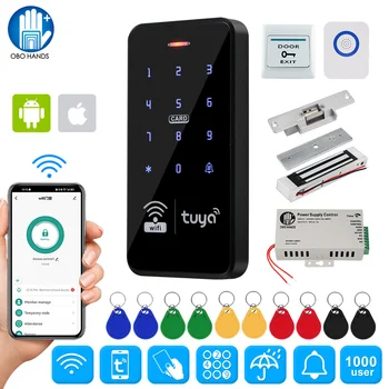 Комплект системы контроля доступа к Wi-Fi двери Tuya Smart RFID клавиатура, контроллер IP68 + Блок питания, электрический магнитный замок, разблокировка приложения