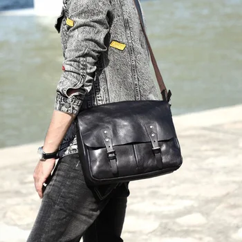Повседневная роскошная мужская сумка-мессенджер из натуральной кожи, повседневная рабочая сумка из натуральной воловьей кожи, черные планшеты, сумка для документов формата А4, наплечная сумка