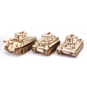 3d Деревянный танк Tiger Ww2, модель-головоломка, Детский конструктор для взрослых, Военный автомобиль T34 Для сборки, запуск резинки своими руками