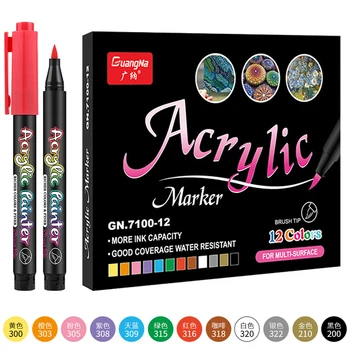 12 цветов, художественный маркер, кончик кисти, акриловая краска, ручка, очень тонкий нейлоновый кончик кисти, непрозрачные быстросохнущие чернила на водной основе для всех поверхностей