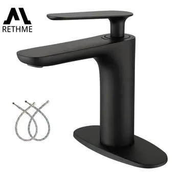 Смесители для ванной RETHME для раковины с 1 отверстием, черный смеситель для раковины с одним отверстием, Латунный смеситель для ванной комнаты с одной ручкой