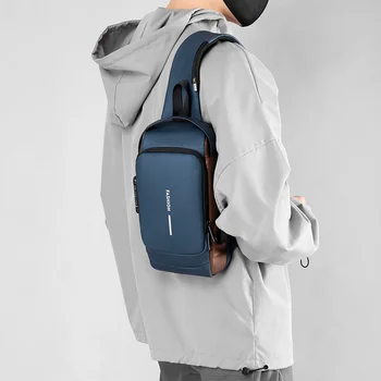 Нагрудная сумка из кожаной пленки, мужской рюкзак с USB-зарядкой, деловой Рюкзак на одно плечо, брызгозащищенный диагональю