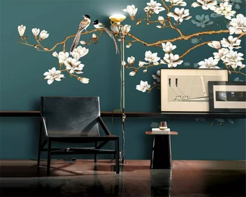 beibehang Пользовательские модные индивидуальные 3D обои новая китайская живопись белая магнолия диван ТВ фон обои домашний декор