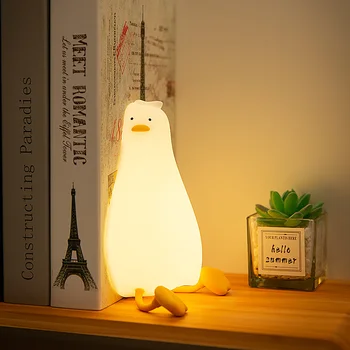 Светодиодный ночник, Силиконовая лампа для сна с изображением милой утки, USB Перезаряжаемый сенсорный датчик времени, прикроватная лампа для спальни в подарок малышу