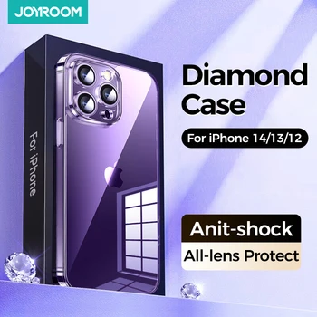 Joyroom Прозрачный бриллиантовый чехол для iPhone 14 13 12 Pro Max PC Противоударные антижелтые чехлы для телефонов С полной защитой линз