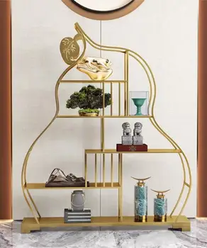 Золотой железный художественный стеллаж для хранения в гостиной, многоэтажная полка от пола до потолка, легкая роскошная витрина с очаровательным котом