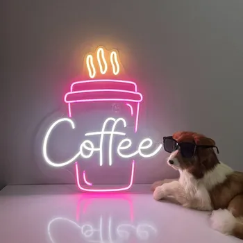 Неоновая вывеска со светодиодной подсветкой для кофейной чашки, Настенная неоновая вывеска для кофе, Украшение кофейного бара, подарок любителю кофейных напитков