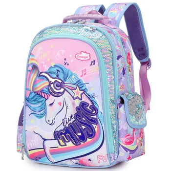 Школьная сумка с блестками, детские школьные рюкзаки для девочек-подростков, рюкзак с рисунком единорога, динозавра, аниме, ланч-бокс с пеналом