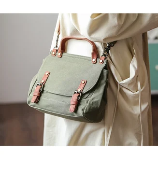 Женская сумка Унисекс в стиле ретро в британском стиле, универсальная простая холщовая кожаная сумка через плечо, диагональная посылка, сумка почтальона для пригородных поездок