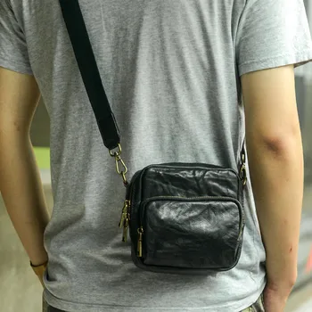 Простая повседневная мужская маленькая сумка через плечо из натуральной кожи для подростков на выходные, повседневные, из натуральной воловьей кожи, черные легкие сумки-мессенджеры для телефонов
