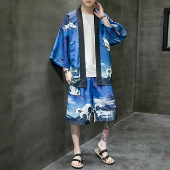 2022 Летний даосский халат в китайском стиле, мужской костюм Хань с короткими рукавами, кардиган, кимоно, солнцезащитный костюм