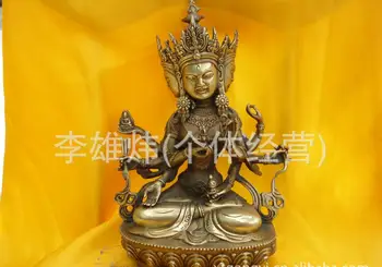 Поставка 7-дюймовой бронзовой статуи Будды Цзунцан с тремя головами и восемью руками, статуи тантрического Будды Занг Будды, Бронзовой статуи Будды