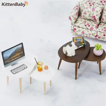 1 комплект 1: 12 Кукольный домик, миниатюрный деревянный Журнальный столик, Компьютерный стол, Чайный столик, модель мебели, игрушка для декора дома, гостиной