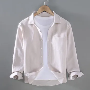 Мужская винтажная вельветовая рубашка с однотонным отворотом, Модная рубашка с длинными рукавами, Элегантное пальто-кардиган на пуговицах большого размера