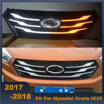 ABS Черная средняя решетка Радиатора, гоночные решетки Со светодиодной подсветкой, указатели поворота, три фонаря, подходят для Hyundai Creta IX25 2017-2018