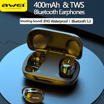 Awei T20 Наушники-вкладыши Bluetooth V5.3 Hifi С шокирующим Звуком, Беспроводные Bluetooth-Наушники С микрофоном, Гарнитура TWS, Игровые наушники