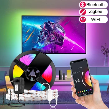 Tuya WiFi LED RGB Полоса света Zigbee Smart TV PC Подсветка 12V Светодиодная лента Bluetooth Светодиодное освещение для Alexa/Google Smart Life Декор