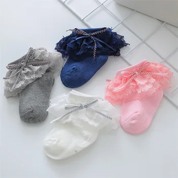 Детские Носки для девочек, Кружевные Лоскутные носки с милым бантом, мягкие Эластичные легкие носки для младенцев, Детские носки для повседневной носки