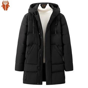 Мужская зимняя куртка с хлопковой подкладкой, мужская 2022, сохраняющая тепло, Черная длинная куртка с мягкой оболочкой, повседневное пальто, Ветрозащитная тяжелая куртка для мужчин