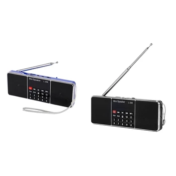 2 шт. Мини перезаряжаемый стерео L-288 FM-радио динамик ЖК-экран Поддержка TF-карты USB-диск MP3 Музыкальный плеер (синий и черный)