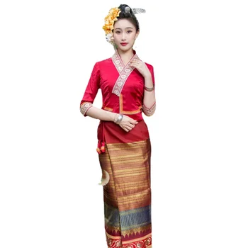 Традиционная одежда Таиланда для женщин, Блузки, топы, Юбка Pha Sin, Тайское платье, Рабочая одежда, Одежда для Юго-Восточной Азии, Винтаж