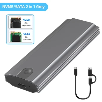 Двухпротоколный корпус SSD M2 Корпус NVME 10 Гбит/с SATA3.0 Корпус жесткого диска Корпус жесткого диска Совместим с 2230 2242 2260 2280 SSD