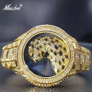 Мужские Часы Горячая Распродажа, Высококачественное 18-каратное золото, роскошные часы с 3D Тигровым черным циферблатом и бриллиантами, мужские часы хип-хоп бренда Droshipping
