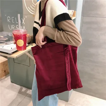 Красная бархатная холщовая сумка с вышитыми буквами, холщовая сумка-тоут, ретро-шикарная сумка для покупок с вышивкой и лентой