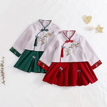 Hanfu/платье для девочек, Весенне-осенний Новый Детский костюм эпохи Тан в китайском стиле для девочек, Детское платье с длинными рукавами, костюм