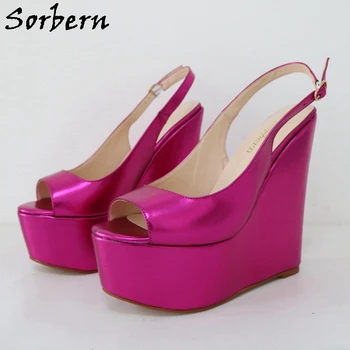 Sorbern/ Модная обувь с ремешком на спине, туфли-лодочки, Трансвеститы, Открытый носок, Удобные летние туфли на танкетке и платформе 18 см, индивидуальный цвет