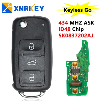 XNRKEY Keyless Go Автомобильный Ключ ID48 433 МГц для VW Volkswagen Caddy Eos Golf Jetta Beetle Polo Tiguan Touran 5K0837202AJ 5K0837202AD