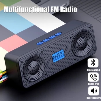 Портативный FM-радио Беспроводной Bluetooth5.0 TWS Динамик Мини MP3 Музыкальный Плеер Поддержка TF Карты U Диска AUX Воспроизведение Громкой связи