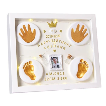 Детская Фоторамка 100-Дневный подарок в Полнолуние, набор отпечатков пальцев, сувениры для новорожденных, рамка для фотографий, сделанная своими руками, Светодиодная