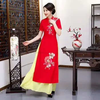 восточный аодай, Вьетнам, ципао в народном стиле, китайское платье с цветочной вышивкой, женское традиционное платье с цветочным рисунком ао дай