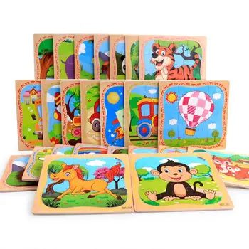 16 шт./компл., мультяшные головоломки, деревянные игрушки-головоломки с рисунком животных для детей