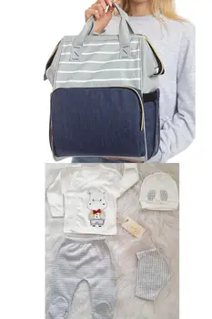 Комплект из 2 предметов из 100% хлопка для больничного отделения и водонепроницаемого функционального рюкзака для ухода за ребенком без стека, темно-синий