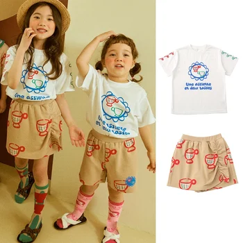 Jenny & Dave /популярная весенне-летняя новая детская одежда 2023 года, серия Nordic, чайная чашка, милая футболка с героями мультфильмов, топ с коротким рукавом, su