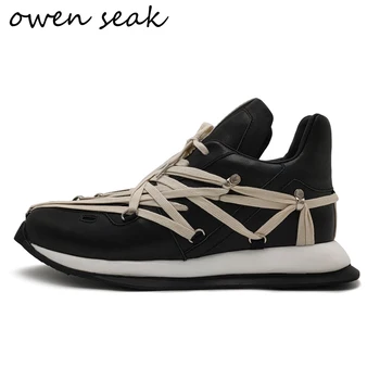 21ss Owen Seak/Мужская обувь из натуральной кожи, высокие уличные ботинки на шнуровке, Роскошные кроссовки в стиле хип-хоп, повседневная обувь на плоской подошве