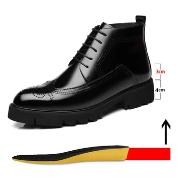 Новые Мужские Ботинки с высоким Берцем, Увеличивающие Рост На 4-7 см, Кожаные Мужские Ботинки на среднем каблуке с подъемом, Британские Весенне-зимние Официальные Ботинки с Подъемом