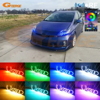 Для Toyota Prius W3 2009-2015 RF Пульт дистанционного Управления с Bluetooth-Совместимым приложением, Многоцветный Ультра Яркий RGB светодиодный Комплект Angel Eyes Halo Кольца